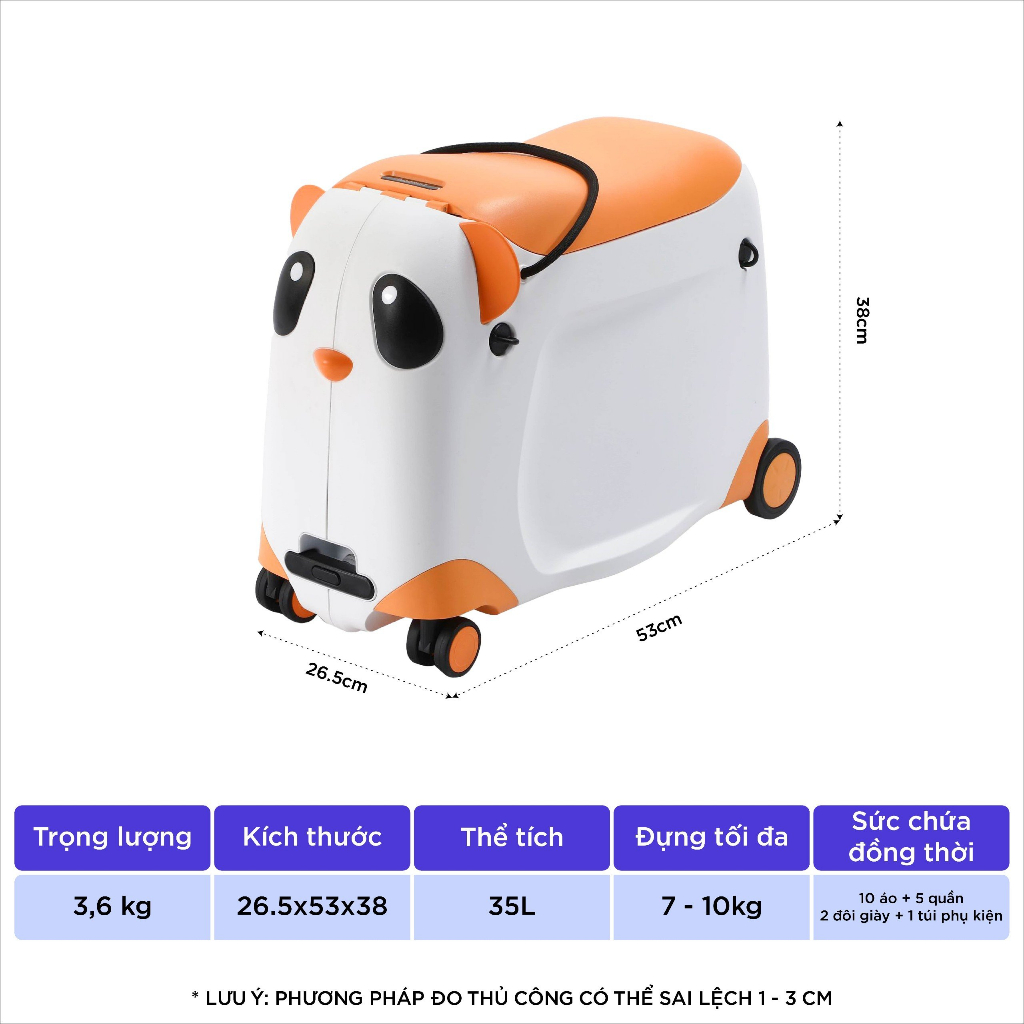 Vali cho bé SUNNY PANDA-PA01 tích hợp ghế ngồi - xe kéo cute, chịu lực cao