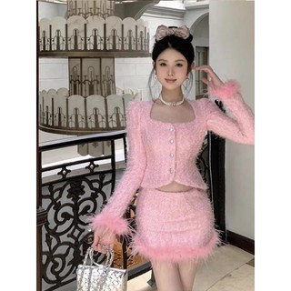 Set váy dạ xù tay lông hàng order 10 ngày