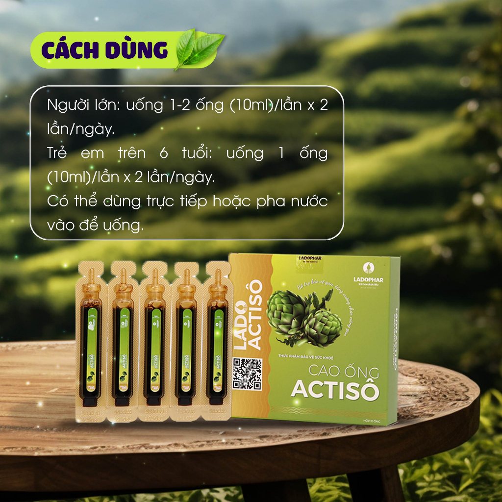 Cao ống Atiso không đường Ladophar Lado Actisô giải độc gan thanh lọc cơ thể Hộp 10 ống