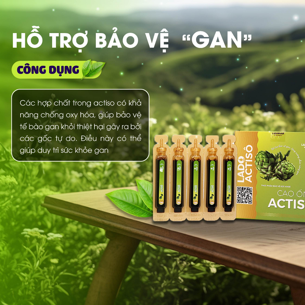 Cao ống Atiso không đường Ladophar Lado Actisô giải độc gan thanh lọc cơ thể Hộp 10 ống