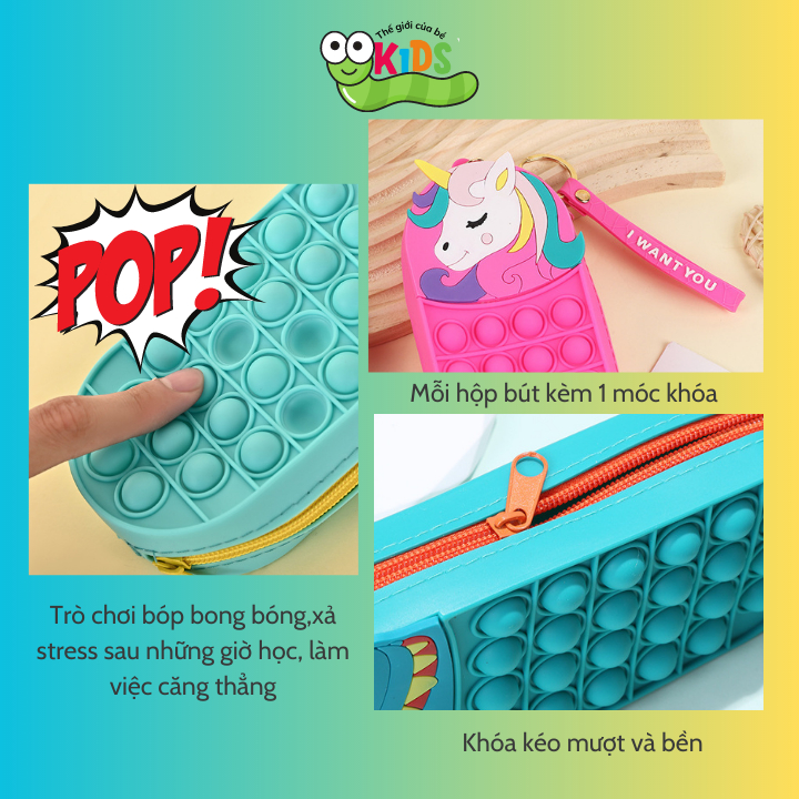 Hộp bút POP IT, ví đựng bút SILICON tặng kèm móc khóa nhiều mẫu, cho bé bóp bong bóng xả stress - HỘP BÚT POP IT