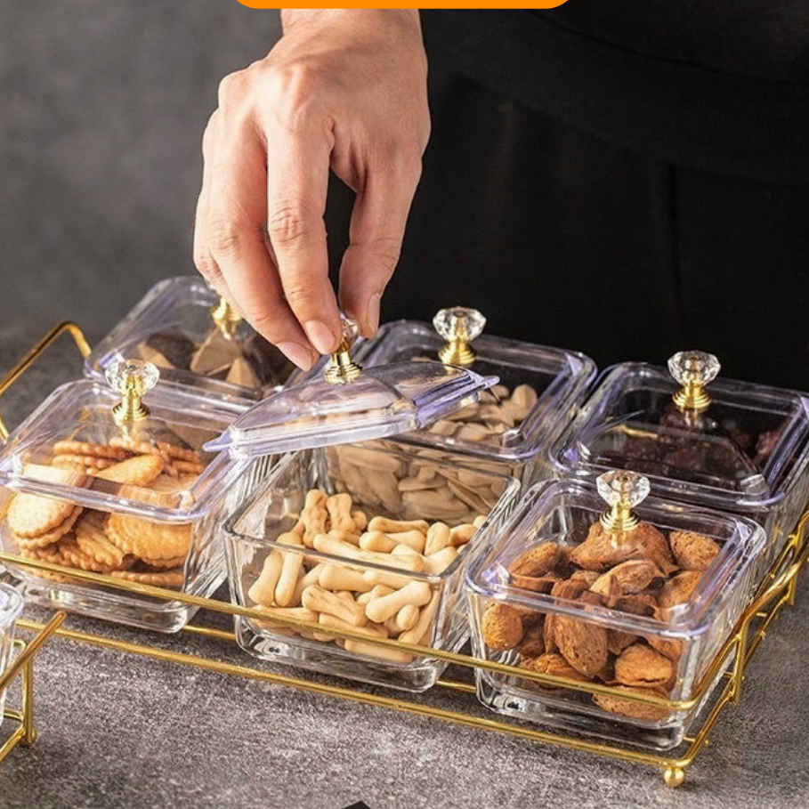 Khay mứt tết thủy tinh đựng bánh kẹo , hoa quả , có 4 ngăn và 6 ngăn TRENDS HOUSE