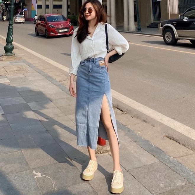 Chân Váy Bò Xẻ Mác Túi CvJeanXe/P0AK2
