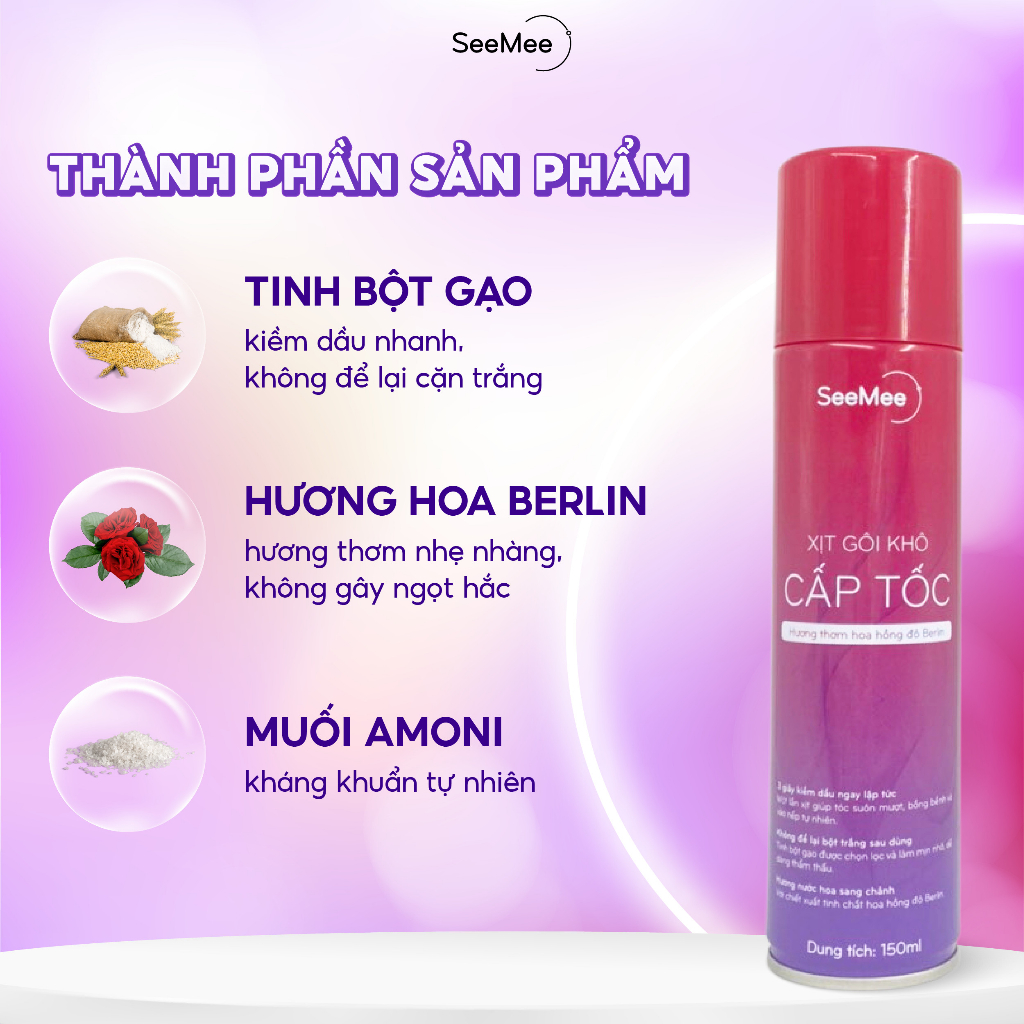 Dầu Gội Khô SeeMee 150ml Xịt Gội Khô kiềm dầu hết ngứa, hết bết dính tóc bồng bềnh tức thì