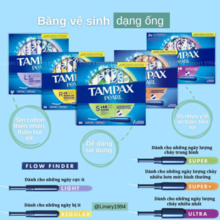 [Hoả Tốc] Linary1994 - Tampon Tampax Pearl - Băng Vệ Sinh Tampon Dạng Ống Thoải Mái Đi Bơi, Đi Biển (Có Che Tên)