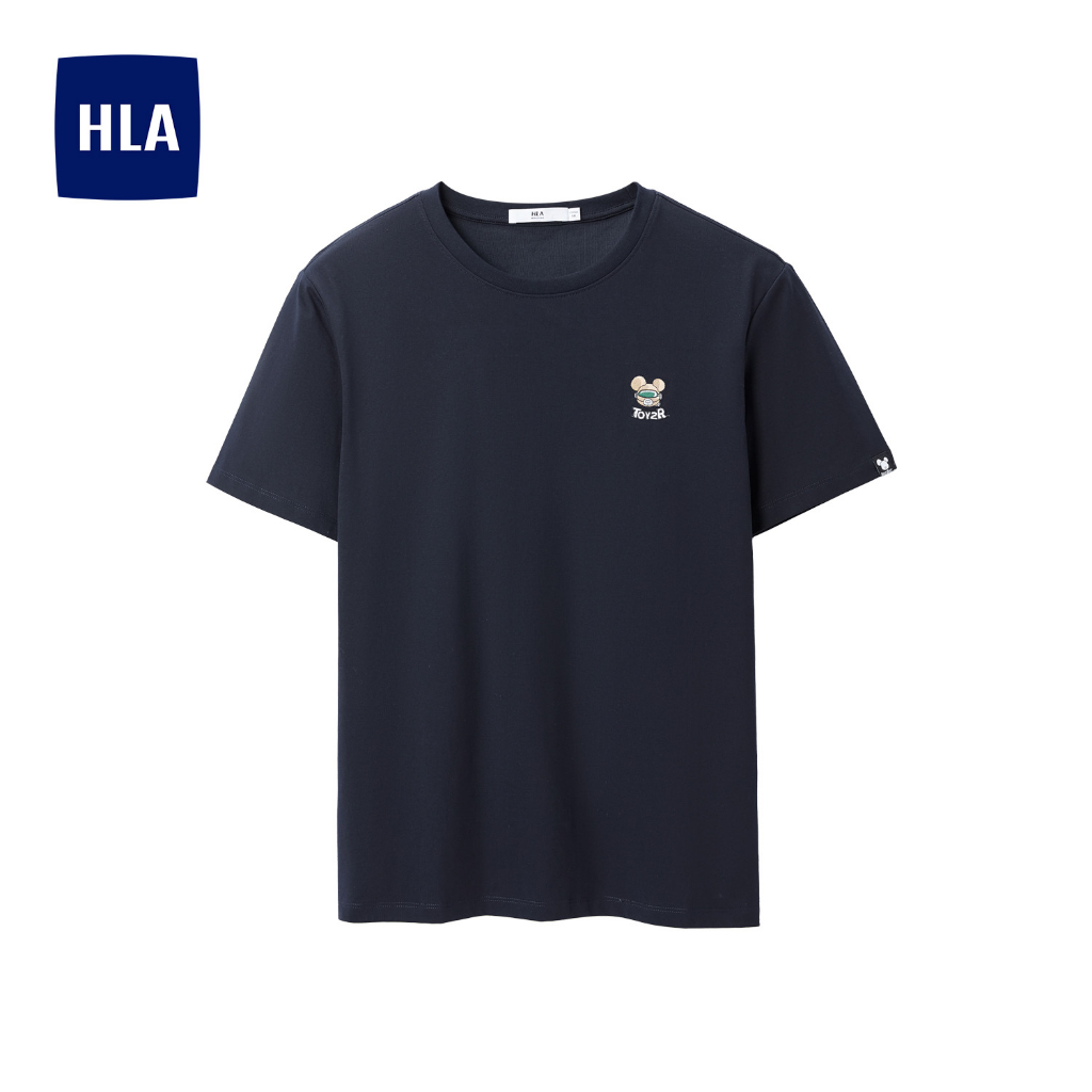 HLAxQee - Áo thun nam ngắn tay cotton lạnh mềm mại mát mẻ thêu gấu Qee logo icy cotton short-sleeved T-shirt