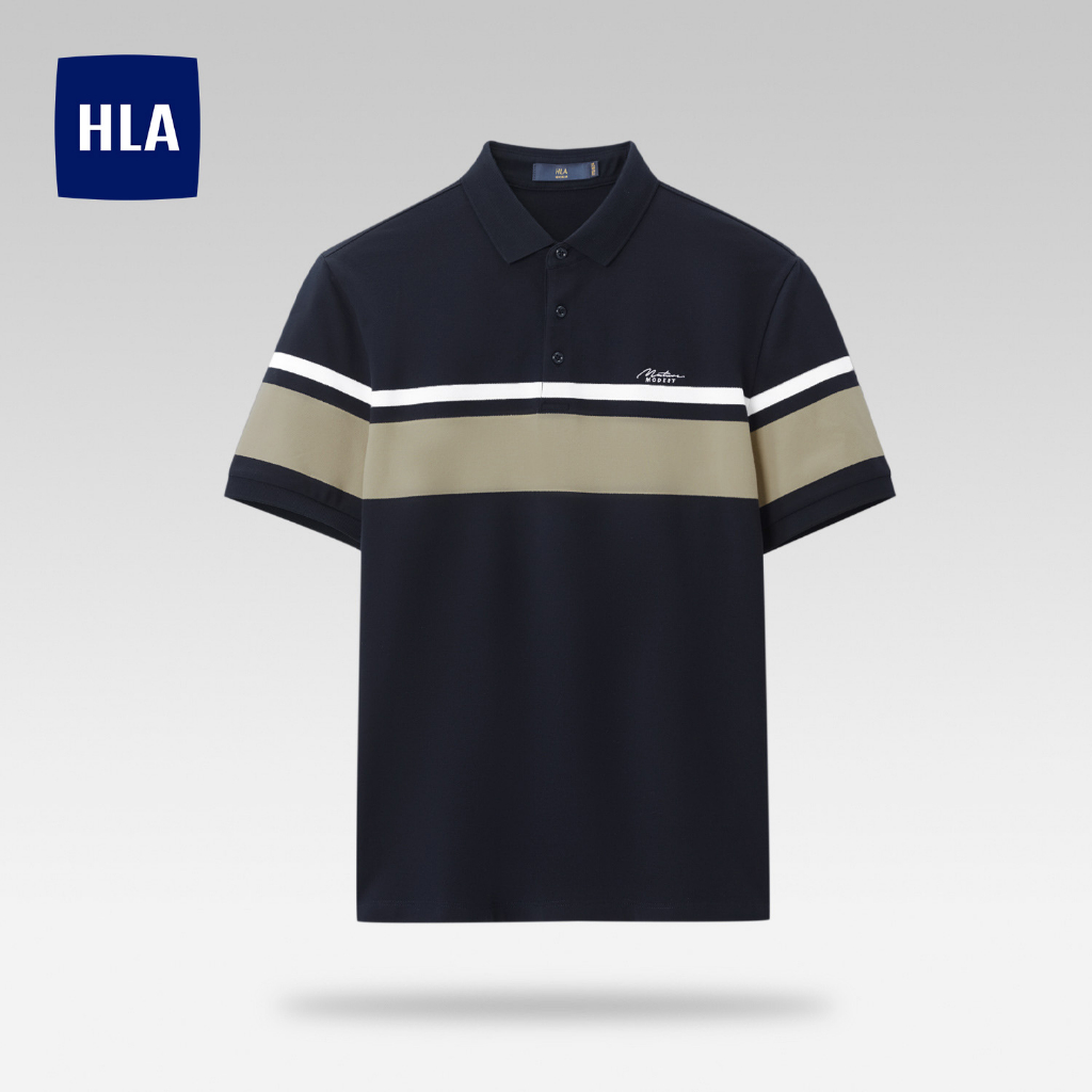 HLA - Áo POLO nam ngắn tay phối sọc màu mềm mịn, thoải mái Comfortable soft contrasting striped Polo Shirt