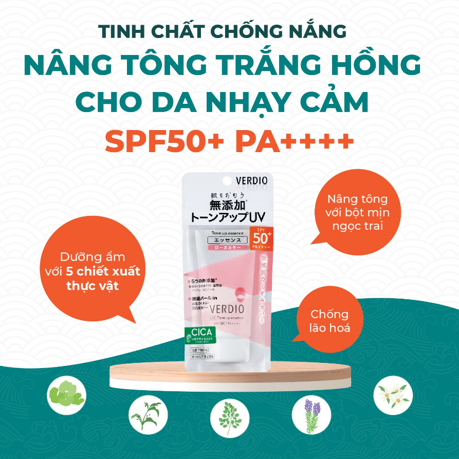 Tinh Chất Chống Nắng Nâng Tone Sáng Hồng Dành Cho Da Nhạy Cảm Và Trẻ Em Omi Verdio Nhật Bản SPF50+ PA++++
