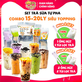 Set Trà Sữa Tự Pha [Nấu 15Ly] Nguyên liệu trà sữa Phúc Long, Thái Xanh,Trân Châu Đường Đen, Hồng Trà Sữa