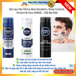 Bọt cạo râu nivea men sensitive, deep control, protect & care 200ml - nội địa đức
