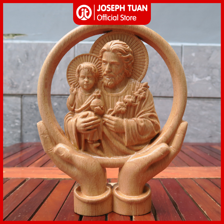 Tượng gỗ Thánh Giuse - Mẫu đôi tay để bàn (St. Joseph Wooden Statue for Desk)
