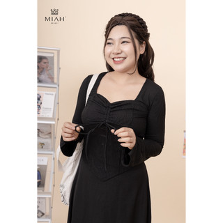 Áo kiểu bigsize nữ dài tay MIAH Bigsize chất liệu thun trẻ trung cá tính che khuyết điểm tốt, co giãn 2 màu trắng đen