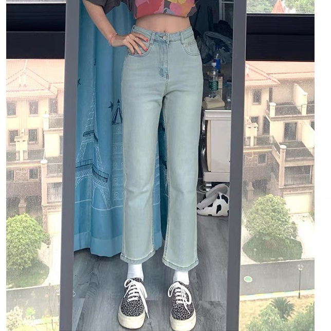 Quần Jean Nữ Ống Đứng Chất Co Giãn, Quần Bò Nữ Ống Đứng Xanh Nhạt Cực Xinh KT47