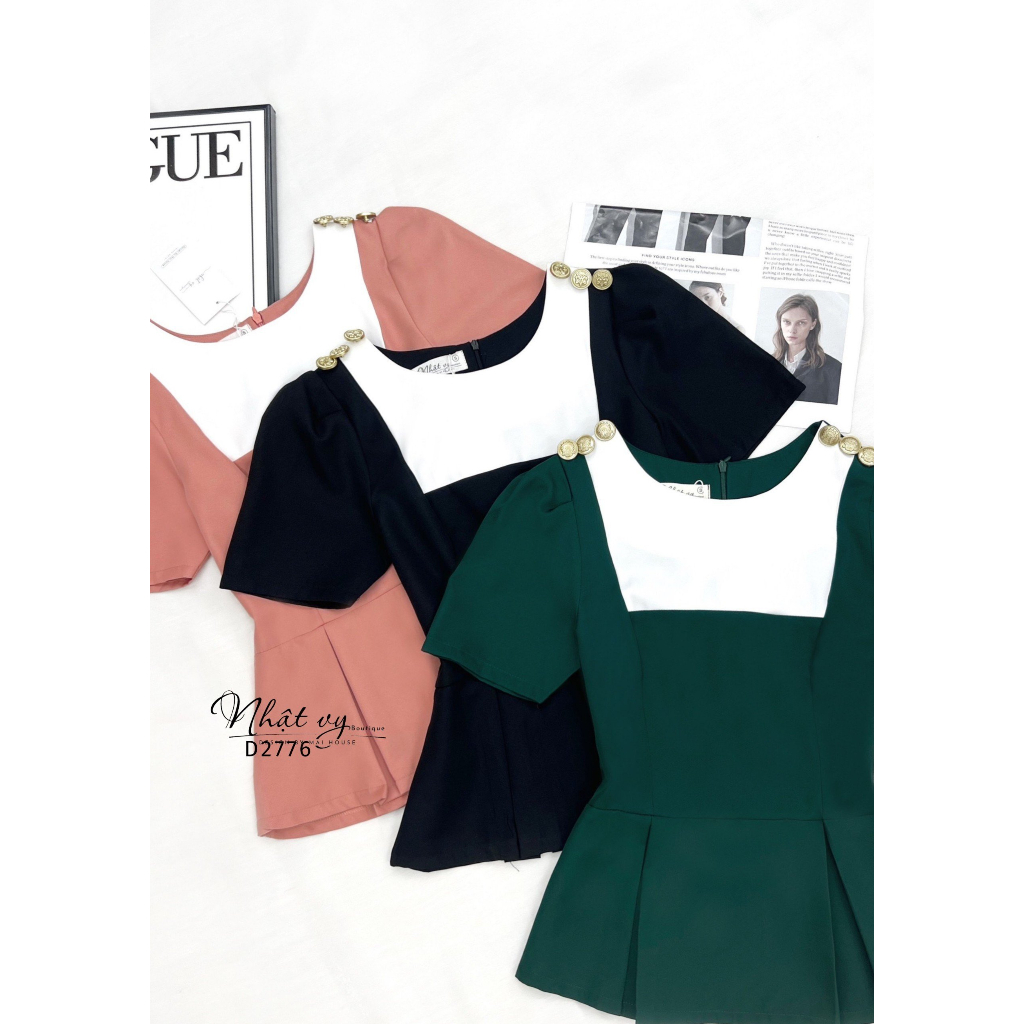 Áo peplum Nhật Vy cổ tròn công sở đính cúc cách điệu chất lụa phù hợp dạo phố cafe sang chảnh - D2851