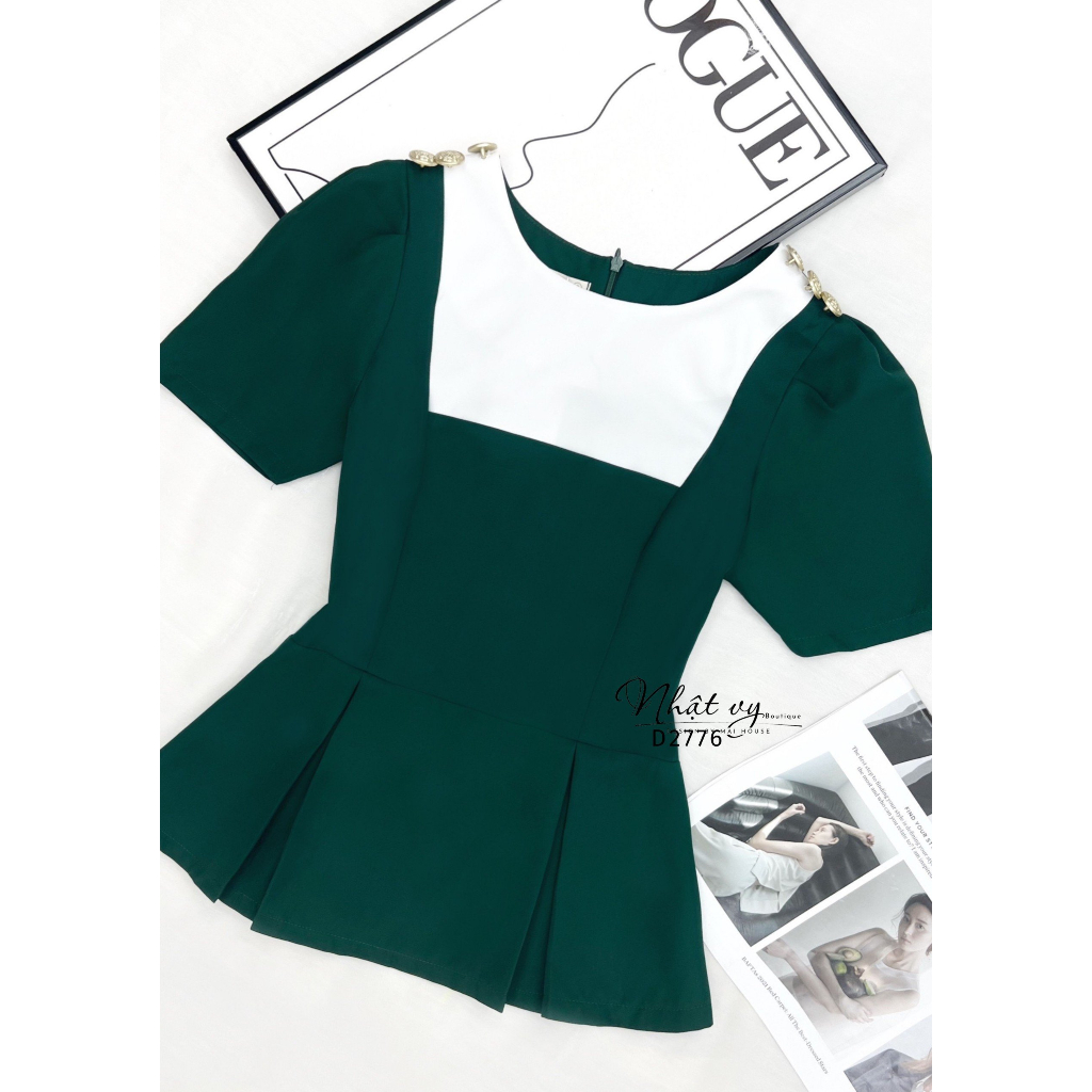 Áo peplum Nhật Vy cổ tròn công sở đính cúc cách điệu chất lụa phù hợp dạo phố cafe sang chảnh - D2851