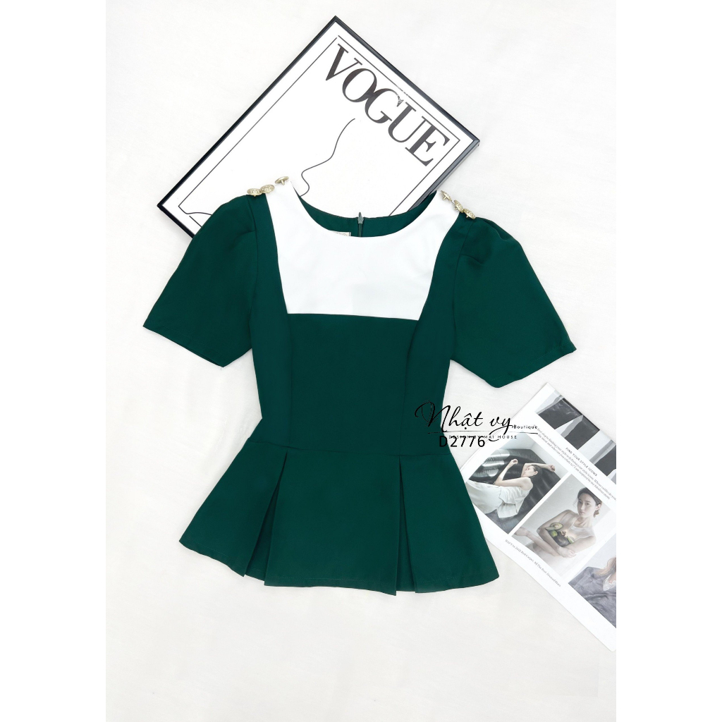 Áo peplum Nhật Vy cổ tròn công sở đính cúc cách điệu chất lụa phù hợp dạo phố cafe sang chảnh - D2851