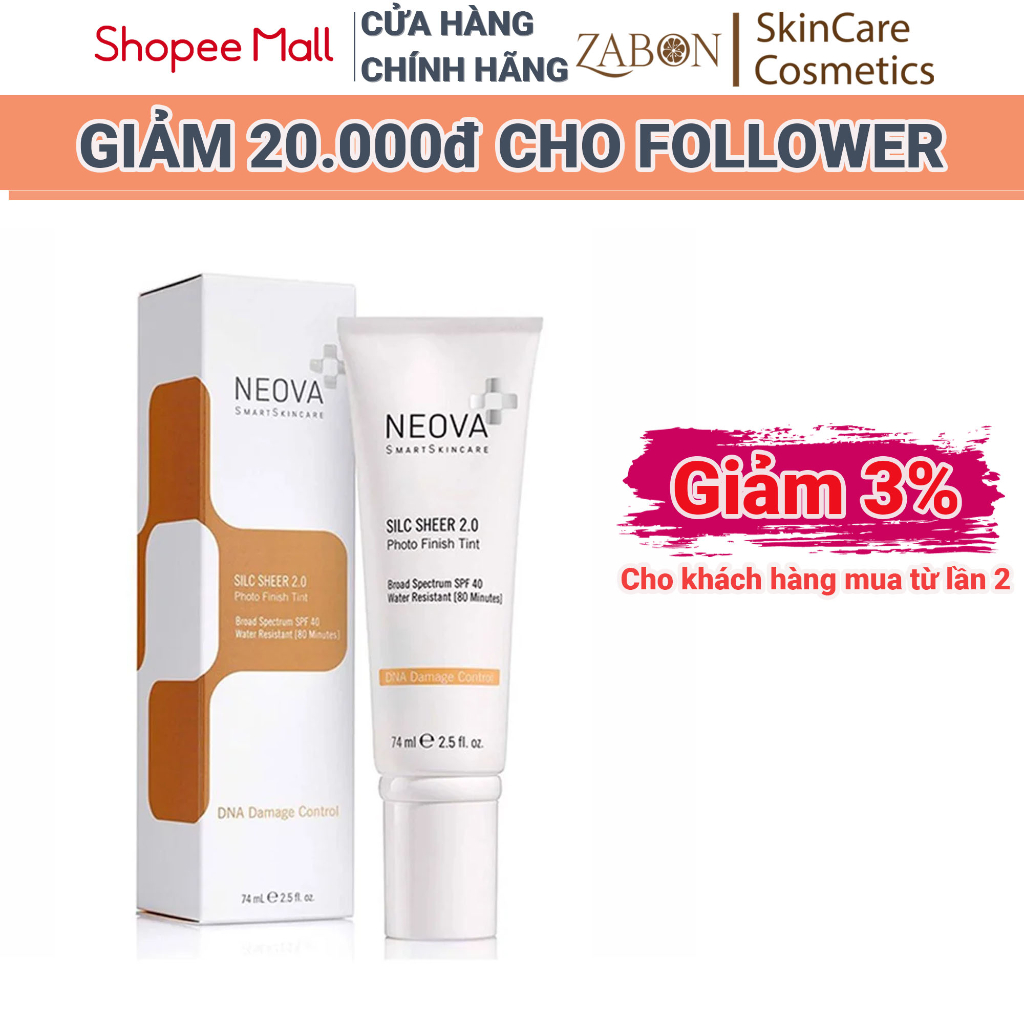 Kem Nền Chống Nắng Neova Silc Sheer 2.0 Photo Finish Tint SPF40 74ml