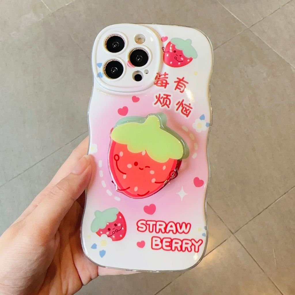 Ốp Lưng Ip Sóng Kèm Pop Hình Dâu Tây - Dưa Hấu