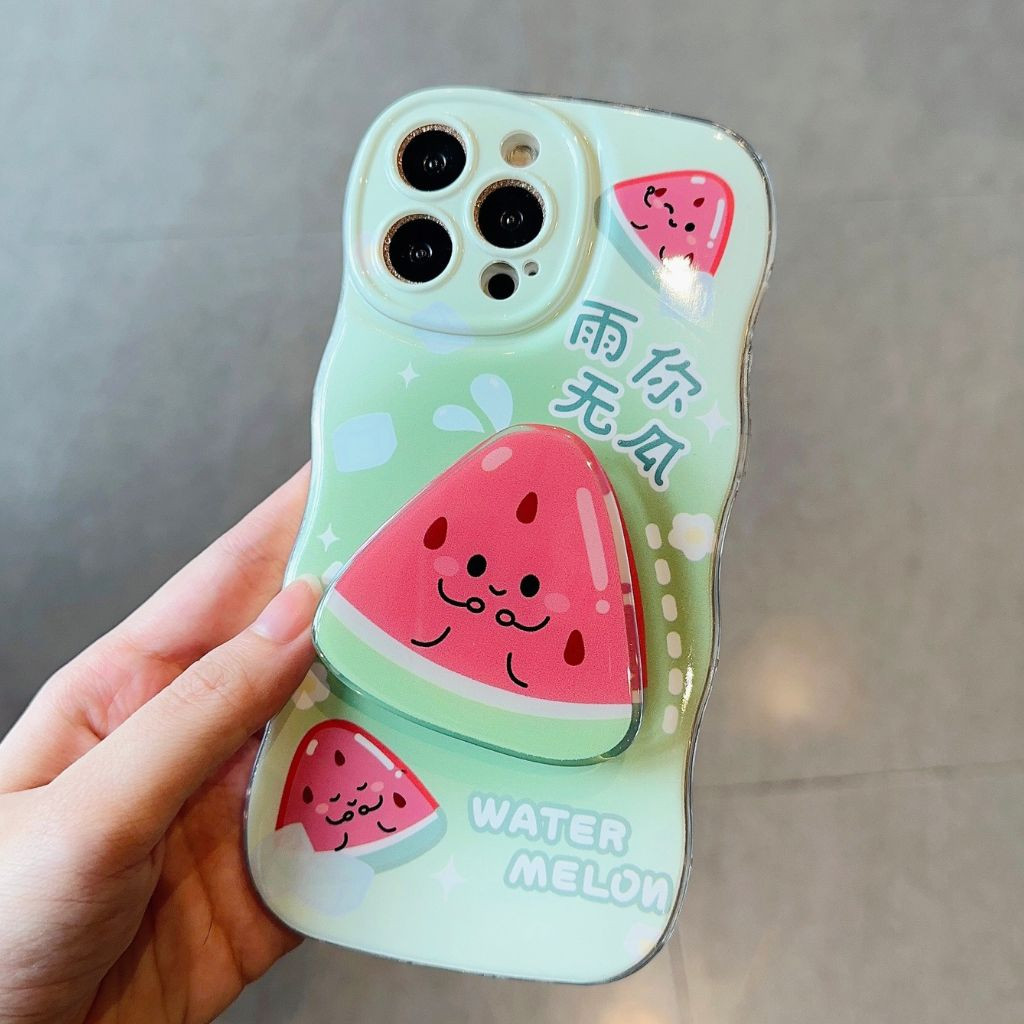 Ốp Lưng Ip Sóng Kèm Pop Hình Dâu Tây - Dưa Hấu