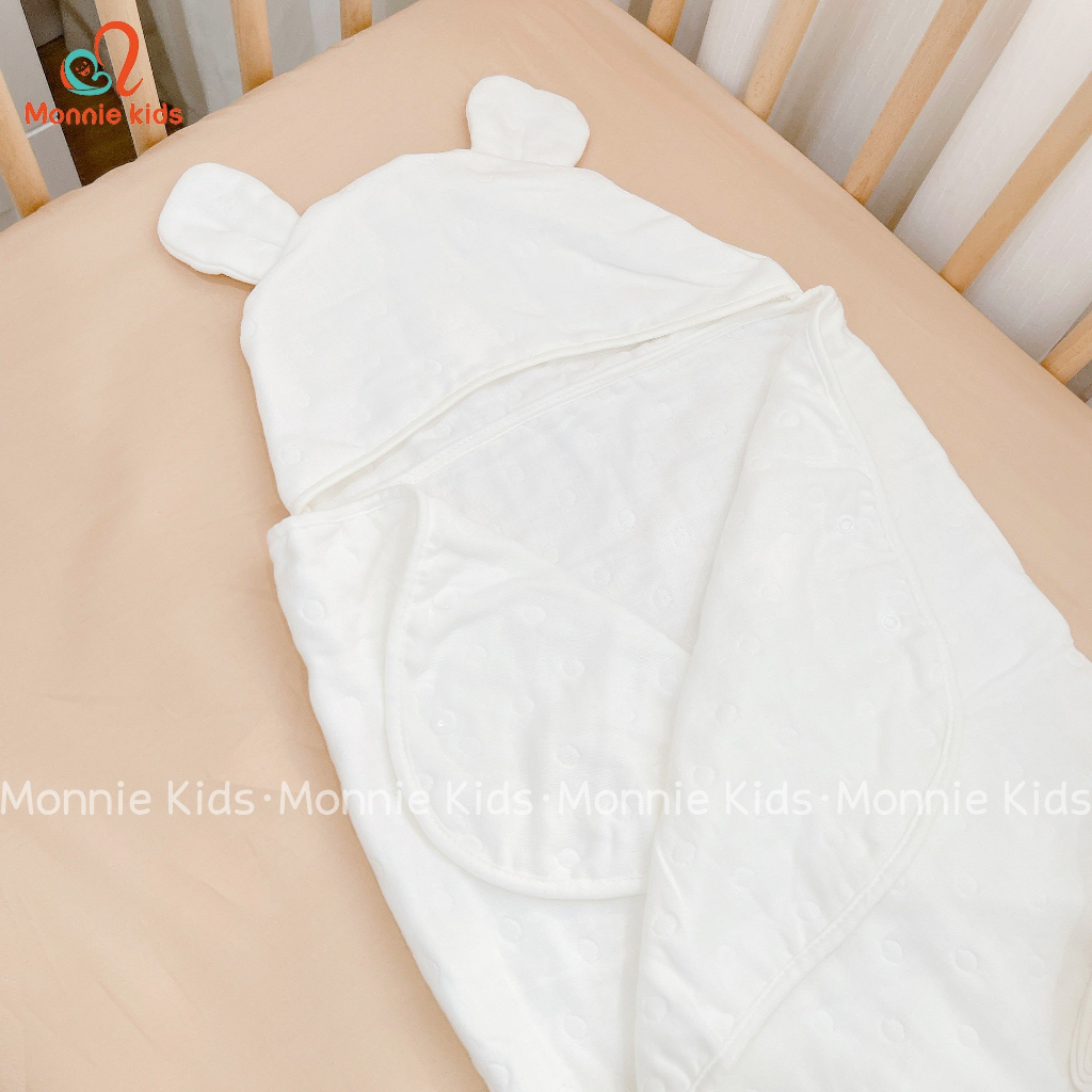 Ủ choàng tai gấu VEEOU cho bé 70x100cm, chăn ủ chất liệu 100% cotton mềm mại cho trẻ 0M+