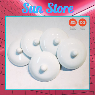 Nắp cốc sứ trắng Bát Tràng, nắp ấm trà men trắng cao cấp, che bụi cho cốc, nắp ấm tích để - SunStoreVN