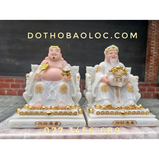 Tượng Thần Tài Thổ Địa Ngồi Ghế bằng Đá Nhập Khẩu Cao cấp 12inch - màu trắng