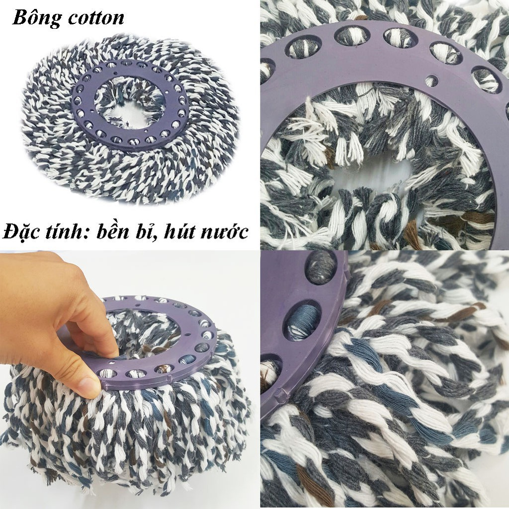 Bông lau nhà dành cho cây lau 360 độ chất liệu 100% cotton cao cấp, siêu thấm hút quét sạch bụi bẩn trong nhà
