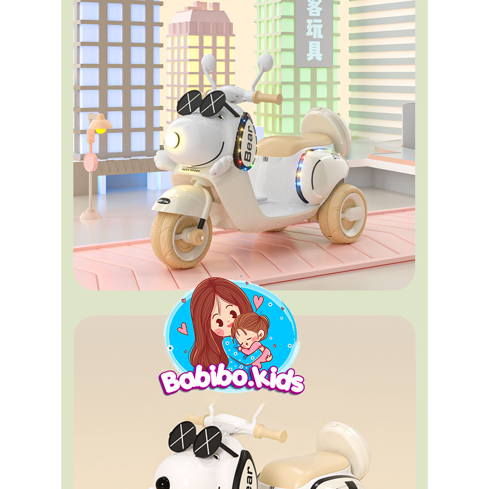 Xe máy điện trẻ em, xe máy điện vepa cho bé hình chú chó- babibokids