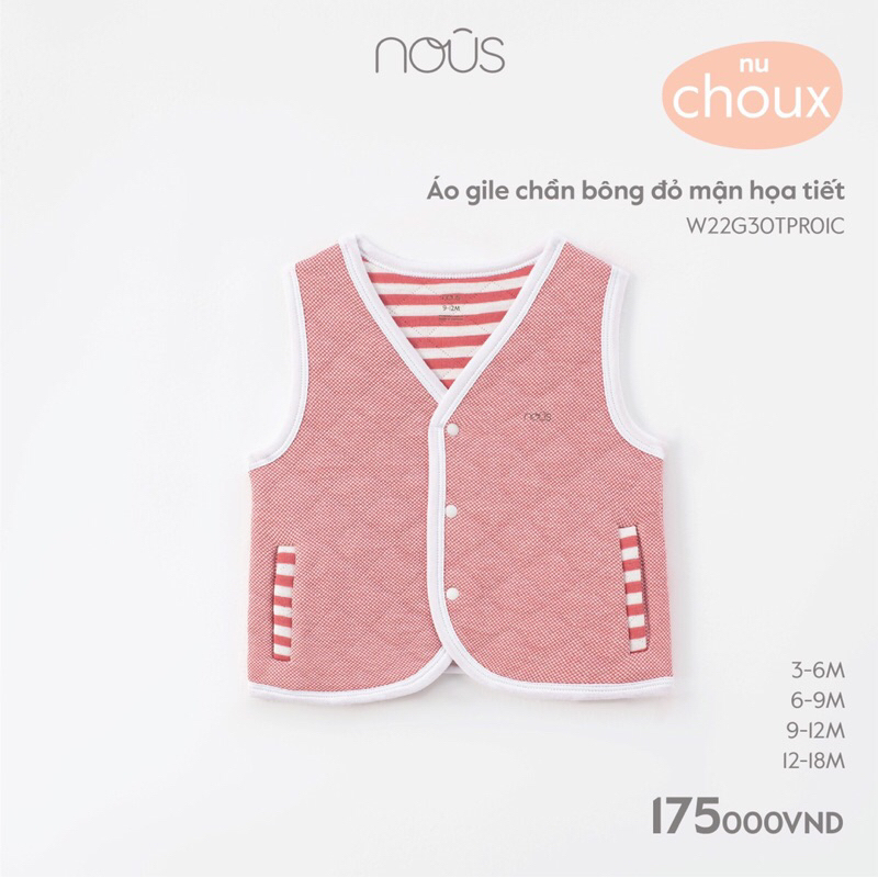 Nous - Áo Khoác lông, áo Gile Trần bông Nous Choux cho bé trai, bé gái từ 3 tháng đến 2 tuổi