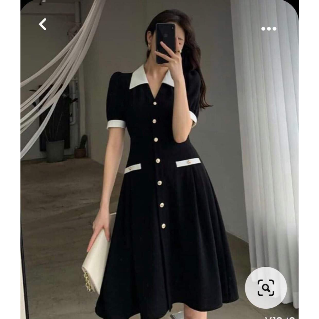 V07 Nga Design Váy cho con ti màu đen phối trắng chất liệu chéo Mỹ che bụng đẹp
