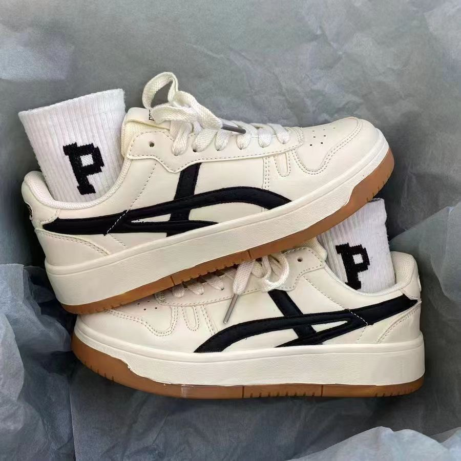 Giày sneaker thể thao đế bằng chống trượt màu trắng dành cho nữ