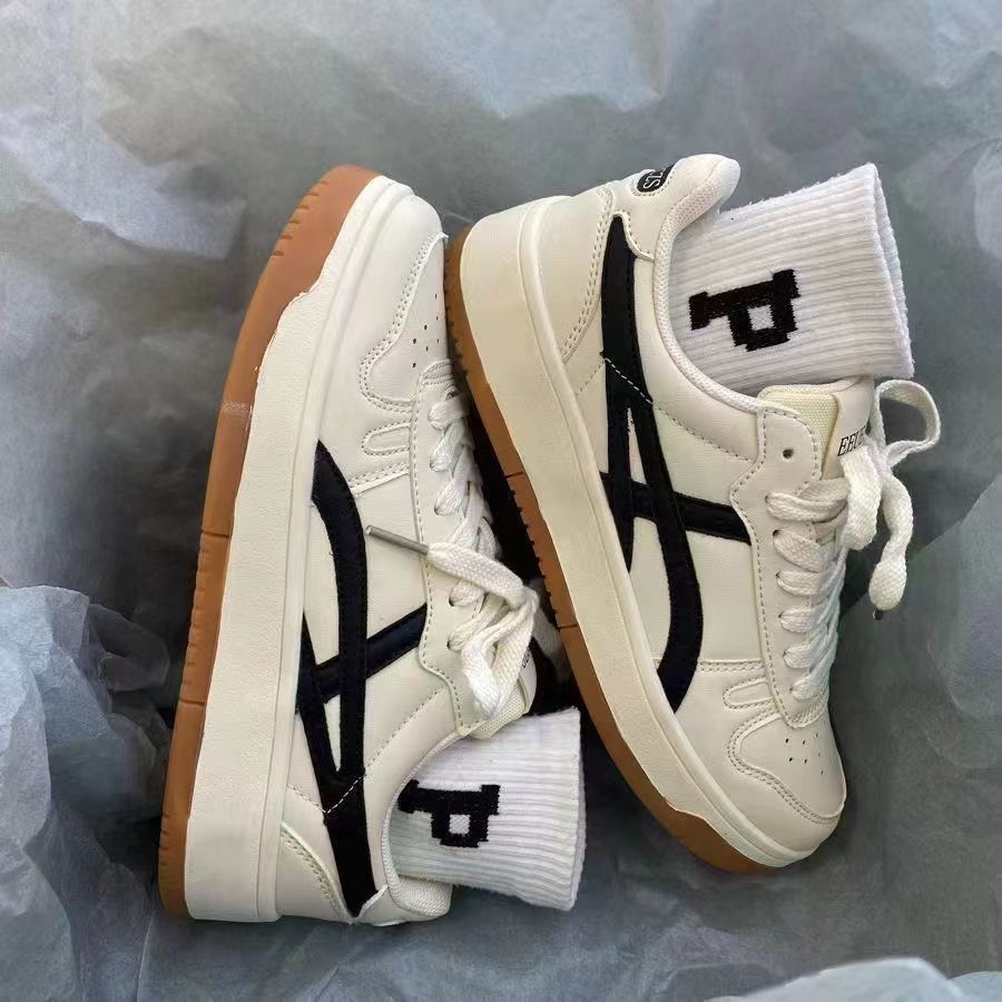 Giày sneaker thể thao đế bằng chống trượt màu trắng dành cho nữ