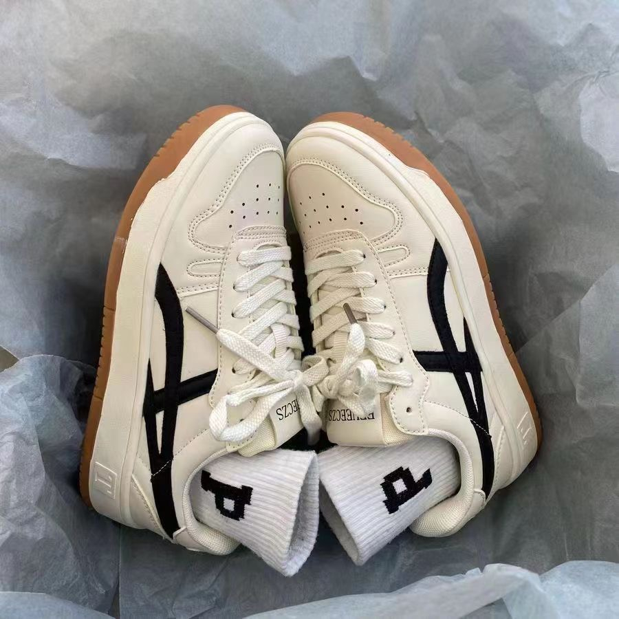 Giày sneaker thể thao đế bằng chống trượt màu trắng dành cho nữ