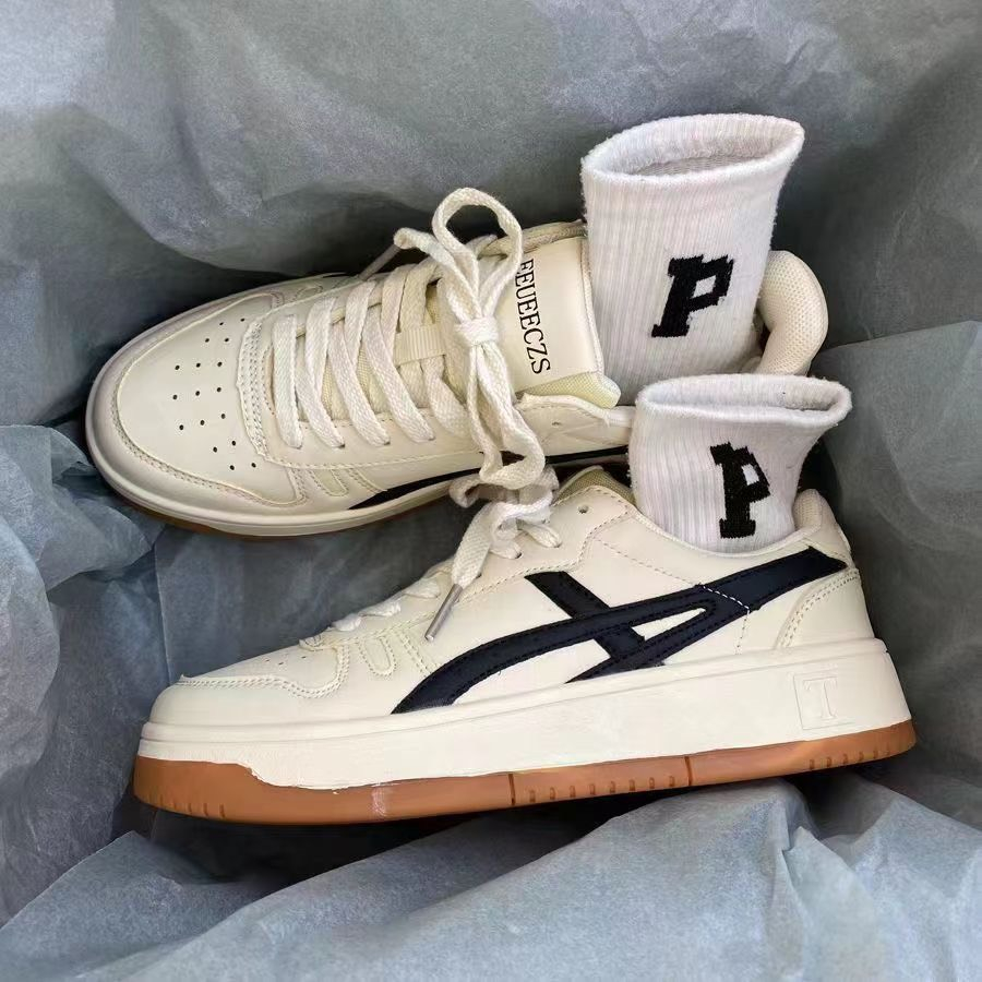 Giày sneaker thể thao đế bằng chống trượt màu trắng dành cho nữ