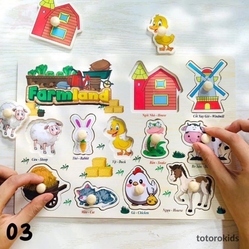 Bảng Núm Gỗ Ghép Hình,Chữ,Số... Thông Minh Cho Bé