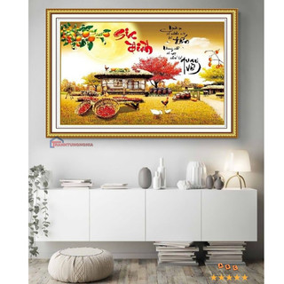 Tranh đính đá - tranh thêu chữ thập gia đình hạnh phúc