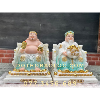 Tượng Thần Tài Thổ Địa Ngồi Ghế bằng Đá Nhập Khẩu Cao cấp 12inch - màu xanh