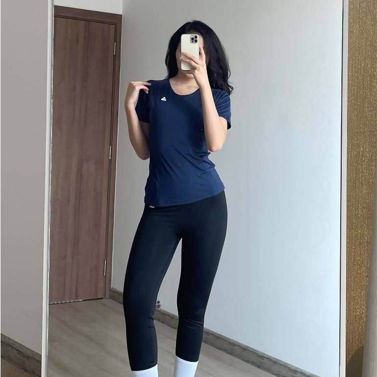 Bộ đồ tập gym nữ Fitme áo thể thao Sigma Xanh Navy, quần legging dài Đen form body cao cấp