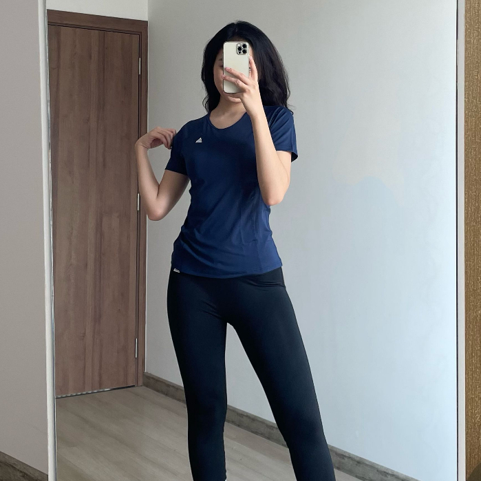 Bộ đồ tập gym nữ Fitme áo thể thao Sigma Xanh Navy, quần legging dài Đen form body cao cấp