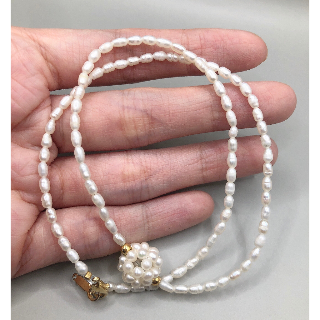 Dây chuyền trai trứng nhí 2.5mm phối mặt trai kết siêu xinh si tuyển Nhật