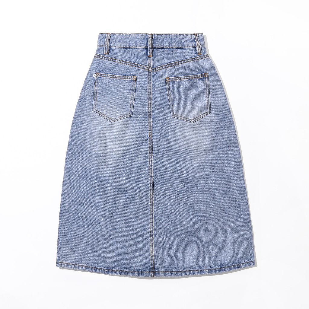 Chân váy jean HuonGu, váy jean nữ dài chữ A xẻ trước