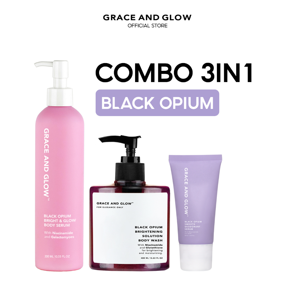 3 in 1 Black Opium Combo Sữa tắm và Sữa dưỡng thể và Lăn khử mùi Grace and Glow 400ml + 300ml + 50ml