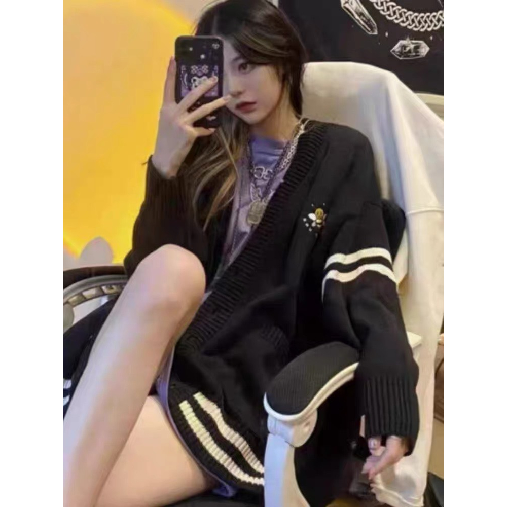 Áo Khoác Cardigan Thêu Gấu Ulzzang Quảng Châu, Hàng Loại 1, Full 3 Màu
