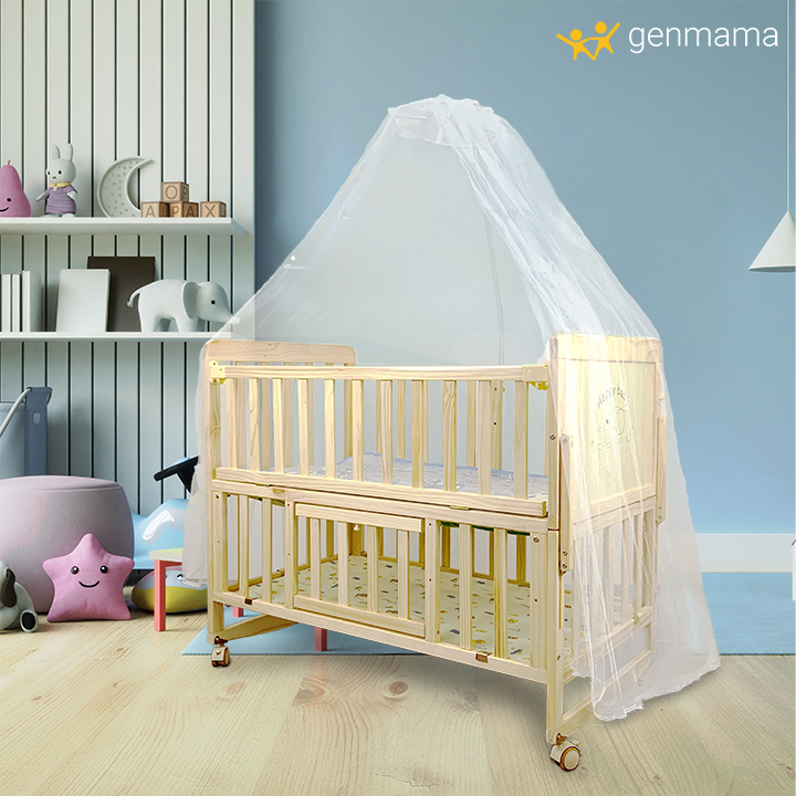 Cũi nôi gỗ trẻ em 2 tầng đa năng GENMAMA (tặng màn), nôi cũi cho bé thông minh 6 chế độ (bảo hành 24 tháng) [Tặng thảm]