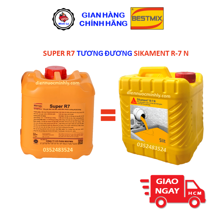 [Hỏa Tốc] Can 5 Lít Phụ Gia Siêu Dẻo Super R7 Tăng Cường Độ Cho Bê Tông Bestmix Tương Đương Với Sikament R-7 N Hãng Sika