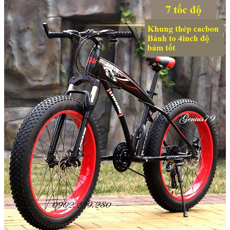 Xe đạp bánh béo 7 tốc độ chính hãng MAQISI, khung thép kết hợp cacbon, bánh to 4inch độ bám tốt - Bảo hành 24 tháng