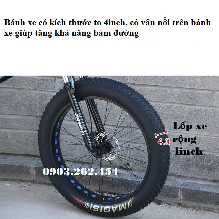 Xe đạp bánh béo 7 tốc độ chính hãng MAQISI, khung thép kết hợp cacbon, bánh to 4inch độ bám tốt - Bảo hành 24 tháng