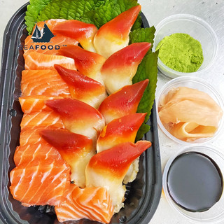 Sét sashimi cá hồi + sò đỏ nhật bản + gia vị ăn kèm