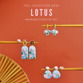 Bông tai hoa sen Lotus | Trang sức hoa tai đất sét polymer thủ công | LAM Jewelry