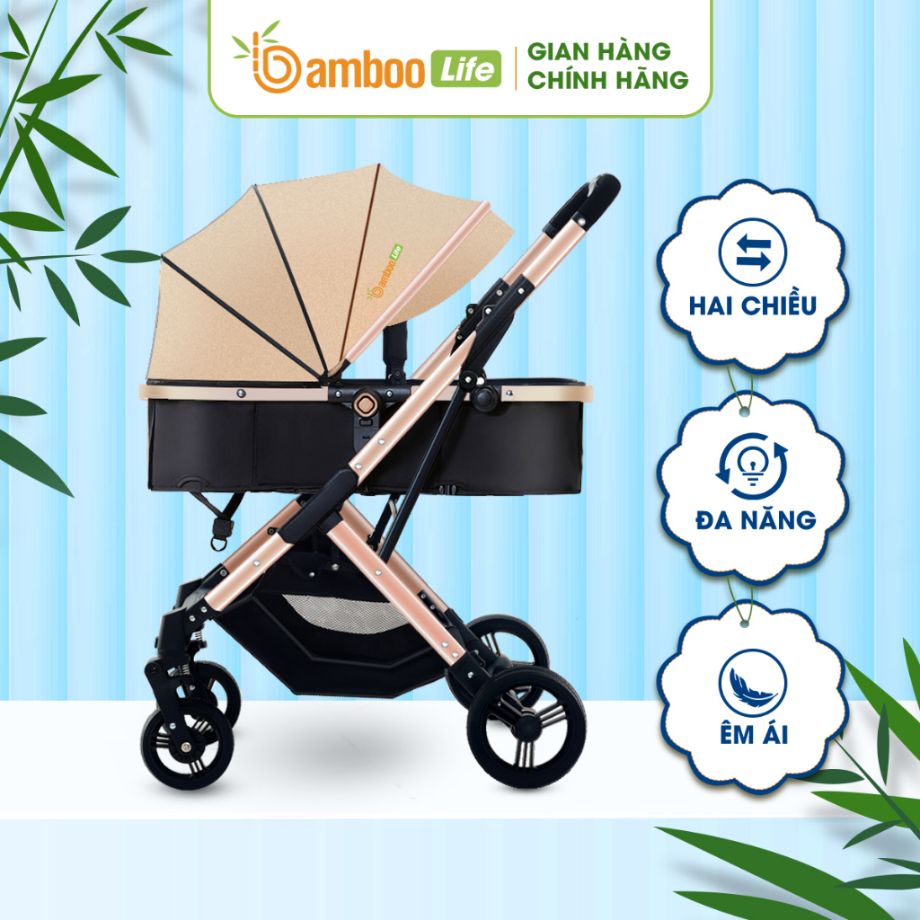 Xe đẩy cho bé Bamboo Life BL140 cao cấp 2 chiều, xe đẩy nôi gấp gọn an toàn cho bé đa năng tiện dụng cho mẹ